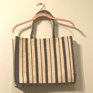 H&M Tan & Black Striped Jacquard Weave Handbag Tote